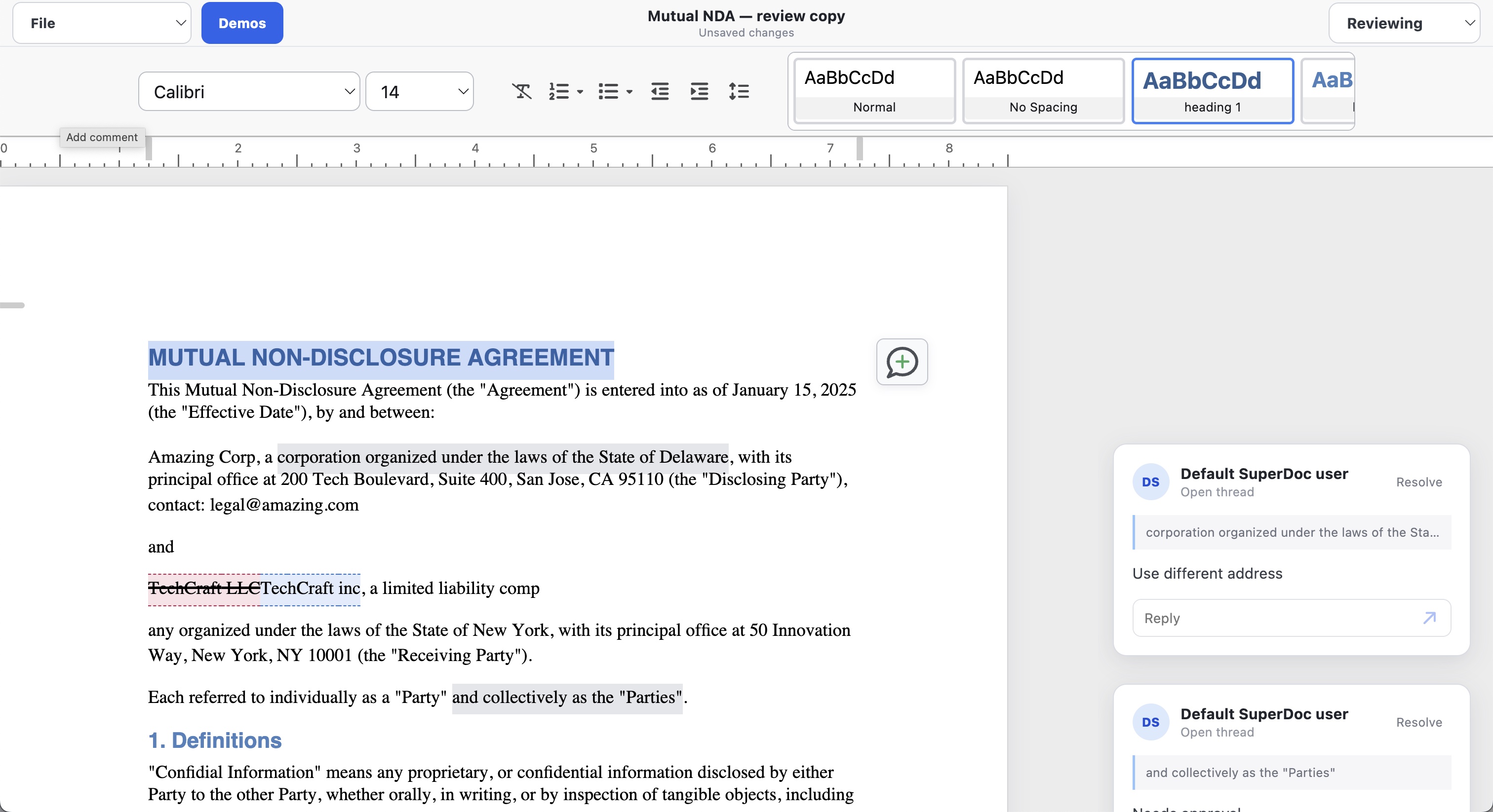 Inline Revisions demo preview
